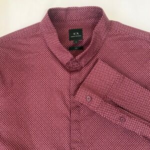 Armani Exchange Mens XL Slim Fit Burgundy Geometric Logo Button Down Shirt